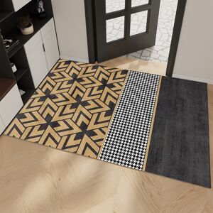 Homary 2 Pieces Modern Geometric Houndstooth Gold Washable Door Mat Non-slip Entryway Rug Set Homary 2 Pieces Modern Geometric Houndstooth Gold Washable Door Mat Non-slip Entryway Rug Set