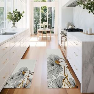 Homary 2 Piece Gold Geometric Kitchen Rug Set Non-Slip & Absorbent Kitchen Running Mats Homary 2 Piece Gold Geometric Kitchen Rug Set Non-Slip & Absorbent Kitchen Running Mats