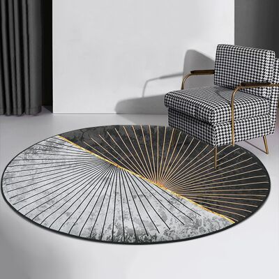 Homary 4' x 4' Modern Abstract Gray & Gold Mix Colours Round Area Rug Decorative Carpet Homary 4' x 4' Modern Abstract Gray & Gold Mix Colours Round Area Rug Decorative Carpet