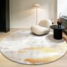 Homary Modern Grey and Yellow Abstract Round Velvet  Indoor Area Rug 4' x 4'