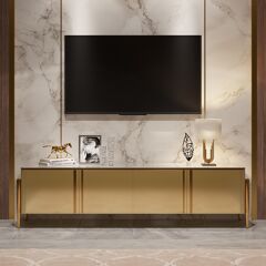 Homary Salley Champagne TV Stand Post-Modern Rectangle Console with 4 Doors for TVs Up To 85"