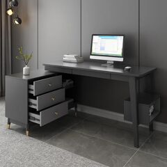 Homary Ultic Gray Reversible L-Shaped Desk Computer Desk with Drawers & Shelf Ample Storage