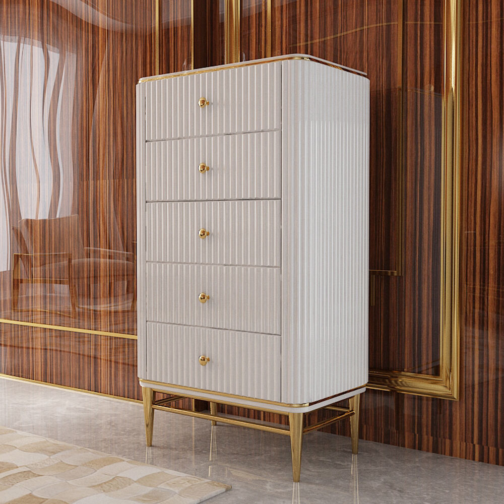 Homary Bline 25.6" Chest Light Luxurious White & Gold 5-Drawer Dresser