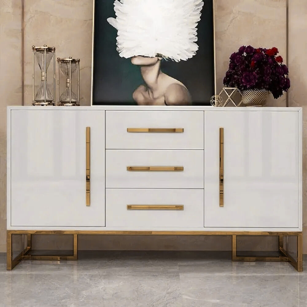 Homary Stovf White Modern 59" Wood Sideboard with Drawers Kitchen Buffet Cabinet