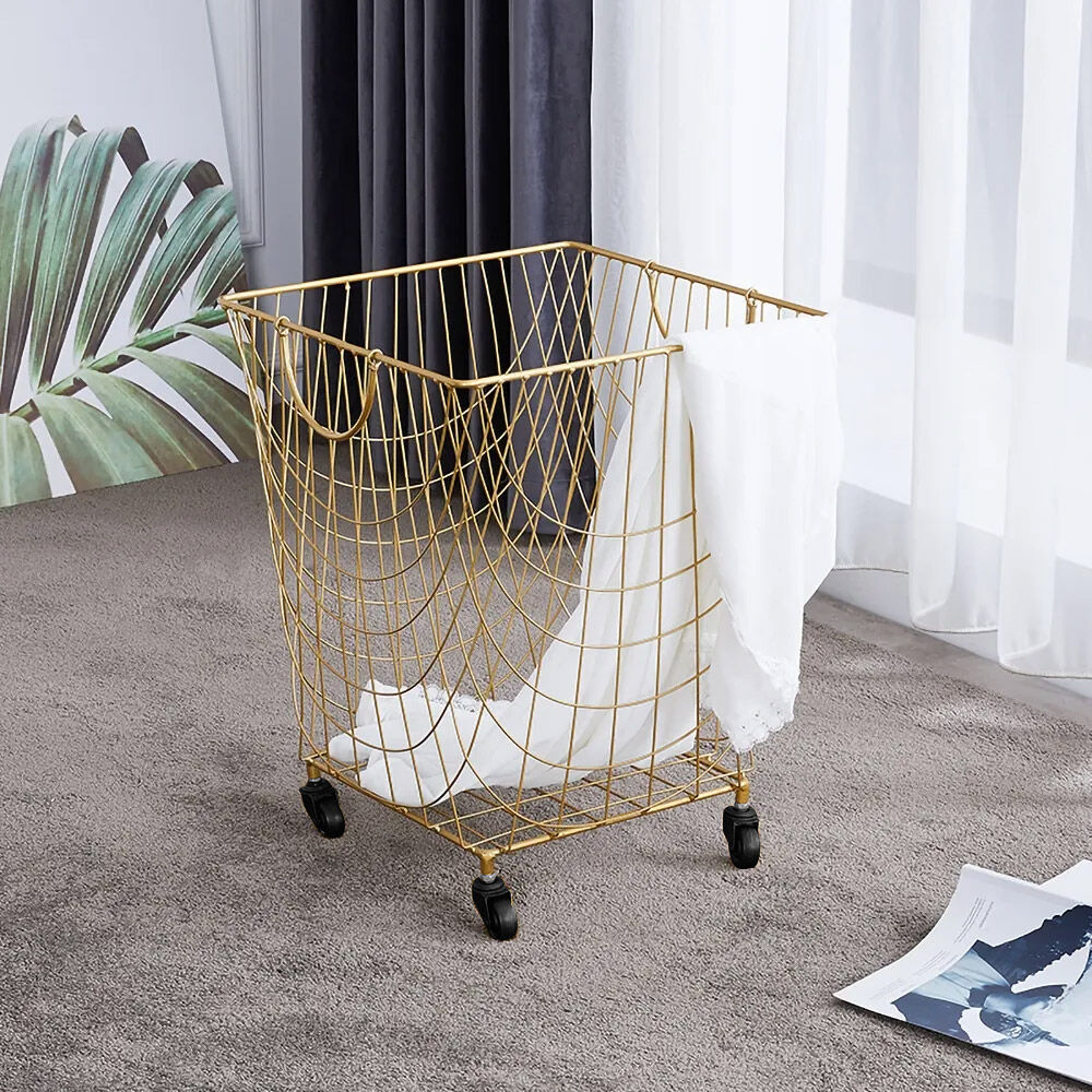 Homary Large Square Metal Rolling Laundry Hamper with Handles