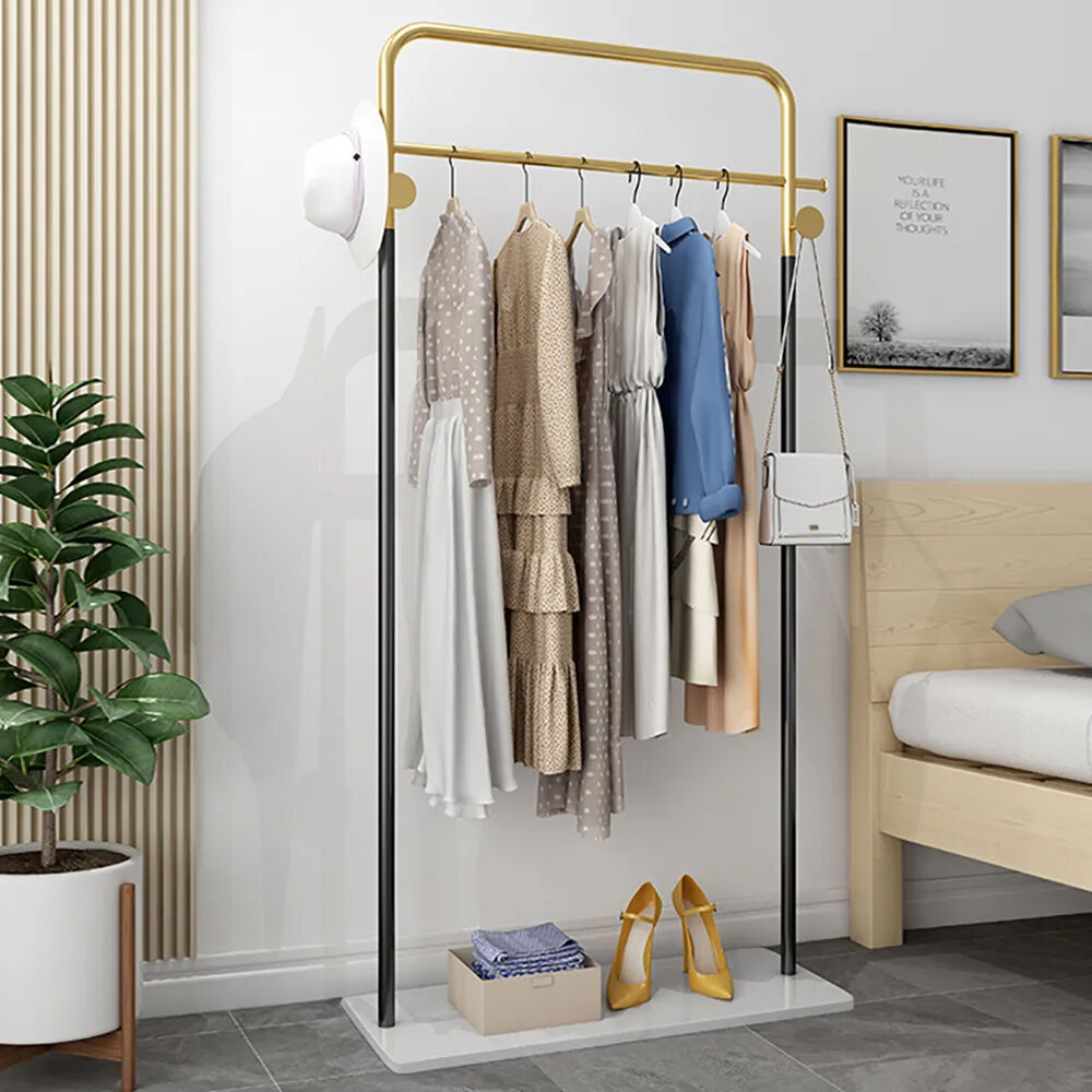 Homary Modern Garment Rack Metal Clothing Rack with Hooks & Marble Base in Gold & Black