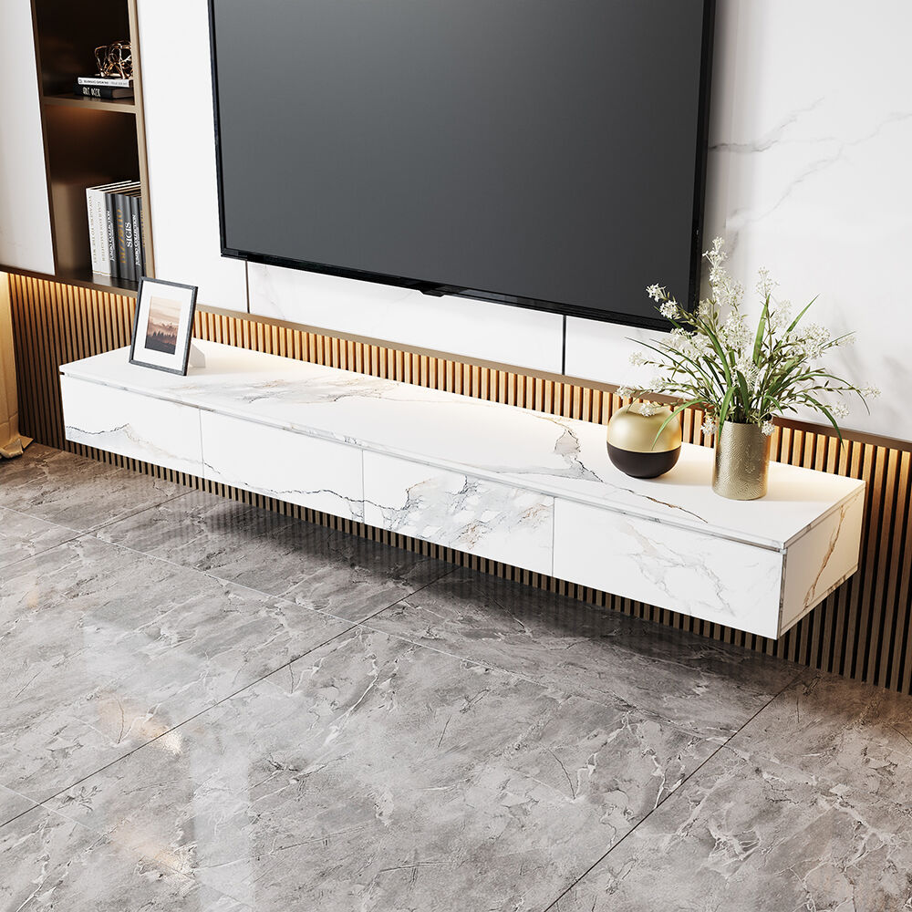 Homary Floating TV Stand Marble Veneer Wall-Mount Media Console with Storage for TVs up to 85"