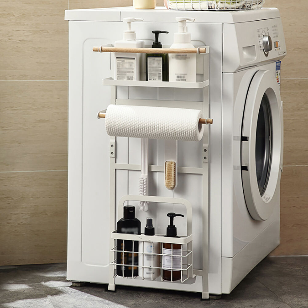 Homary Magnetic Storage Rack White Organizer with Towel Holder & Basket Laundry Room Bathroom