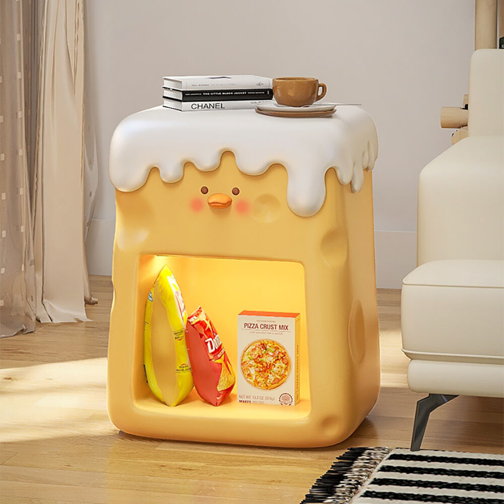 Homary Cute Kid Smart Nightstand with Light & Shelf Yellow Duck Bedside Table with Storage