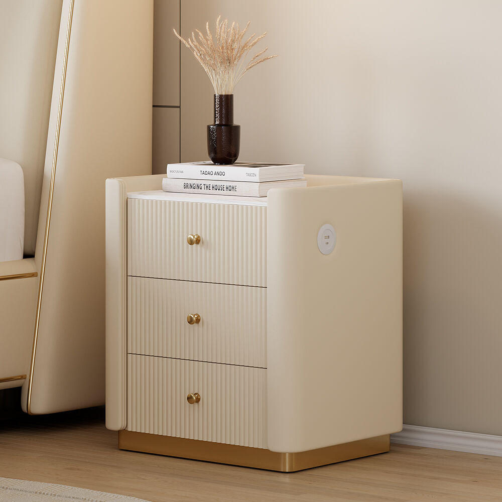 Homary Modern 3-Drawer Nightstand with Sintered Stone Top & USB Port