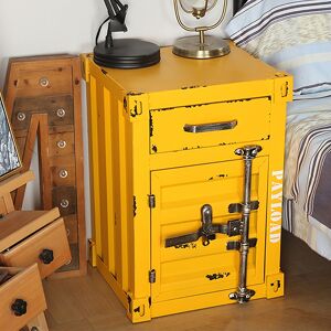 Homary Ctainer Industrial Yellow Nightstand Retro Bedside Storage Cabinet with Door & Drawer