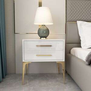 Homary Modern White Nightstand Glossy 2-Drawer Classic Bedside Cabinet High Legs
