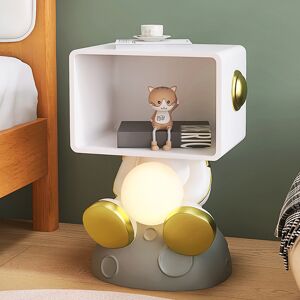 Homary Modern White & Gold Bedroom Nightstand with Light & Open Storage Astronaut Dimmable Nightstand