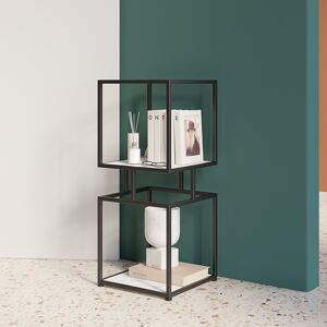 Homary 2-Tier Modern Black Cube Bookcase with Metal Tower Display Shelf