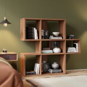 Homary Modern 3-Tier Geometric Horizontal Bookcase Walnut Wood Bookshelf Storage Display Shelf Cube Bookcase