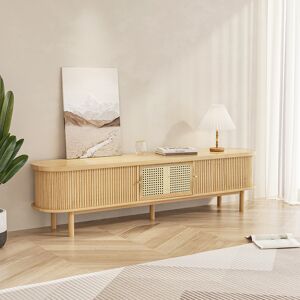 Homary 71" Japandi Oval Pine Wood Rattan TV Stand in Natural with Storage & Drawer for 80" TV