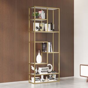 Homary 78" Modern Black & Gold Etagere Bookshelf Display 8-Shelf Tall Book Shelf with MDF and Stainless Steel Frame