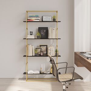 Homary 70.9" Modern Freestanding Etagere Bookshelf in Gold & White Wooden Bookshelf with Ample Open Storage