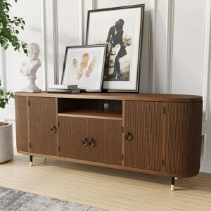 Homary Mid-Century Walnut TV Stand Wood Media Console with 4 Shelves & 4 Doors for 70'' TV