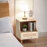 Homary Natural Nightstand Nordic 1-Drawer Rattan Woven Wooden Bedside Table with Open Storage