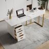 Homary 55" Modern White Office Desk with Drawers File Cabinet in Gold Base