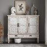 Homary French Country Distrate Farmhouse Distressed White Cabinet Artistic Surface with 2 Drawers 2 Shelves