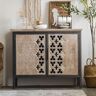 Homary Rustic Sideboard Buffet Carved and Painted Patterns Cabinet with 2 Doors 1 Shelf