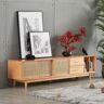 Homary 79" TV Stand Natural Media Console with Doors & Drawers & Shelf Rattan Woven in Large