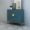 Homary 2-Door Peacock Blue Console Table Storage Cabinet Entryway Gold Accent