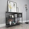 Homary Black Console Table with Storage & Mesh Decor Entryway Table Faux Marble Top and Shelves