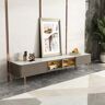 Homary Rectangular Stone Top TV Stand Console with Storage Glass Sliding Doors