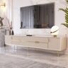 Homary Modern Off White TV Stand Rectangle Media Console for 85" TV with 4Drawers&Doors