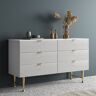 Homary Modern Matte White Double Dresser with 6 Solid Wood Drawers and Stainless Steel Leg