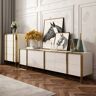 Homary Rimh Zack White 78" TV Stand Modern Gold Media Console with 6-Drawer & Glass Top