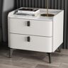 Homary White Nightstand with 2 Drawers Faux Leather Bedside Table with Sintered Stone Top