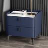 Homary Modern Nightstand with 2 Drawers Bedroom Nightstand in Deep Blue, Faux Marble Top