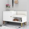 Homary Yellar White Modern Upholstered Shoe Rack Bench with Storage Cabinet Entryway