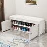 Homary White Entryway Bench with Shoe Storage Leather Upholstered