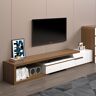 Homary Modern Extendable TV Stand White & Walnut with Storage & Bookshelf & Drawer