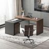 Homary Modern Swivel Desk with Movable File Cabinet Black & Walnut L-Shaped Rotating Desk