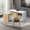 Homary Modern Swivel Desk with Movable File Cabinet White & Natural L-Shaped Rotating Desk