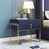 Homary Modern Nightstand with Drawer, PU Leather in Deep Blue, Gold Leg