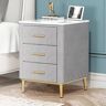 Homary Modern Nightstand Gray Velvet Bedside Table 3 Drawers with Sintered Stone Top