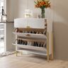 Homary Modern Entryway White Shoe Storage for 10 Pairs Shoes Narrow Shoe Cabinet with 2 Flip Doors & 1 Drawer