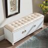 Homary Traditional 39.4" Faux Leather Upholstered Entryway Bench with Storage Shoe Cabinet 3-Door