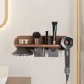 Homary Wood Hair Dryer Holder Rack in Walnut with Accessories Storage & Shelf