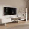 Homary Modern White Retracted & Extendable TV Stand Wood Entertainment Center with Bookshelves