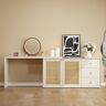 Homary Modern White Retractable Makeup Vanity with Dresser Rattan Dressing Table with Drawers
