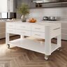 Homary 60" White Kitchen Island with Wheels Modern Kitchen Cabinet Drawers&Doors&Shelf