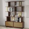 Homary 5-Tier Walnut Wood Bookshelf with 2 Doors Modern Bookcase in Gold Finish